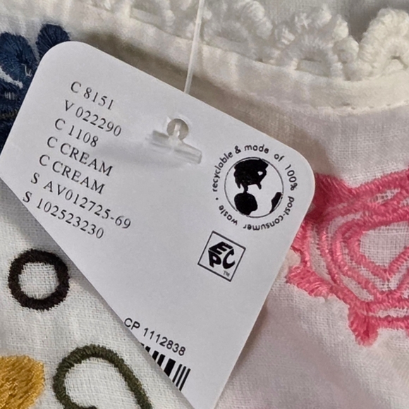 Free People Danielle Embroidered Boho Top Cloud Dancer Ivory Small NWT - Picture 11 of 16